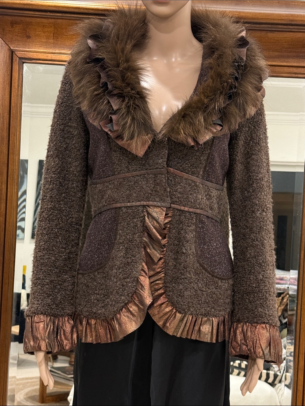 Vintage Dolce Cabo Sweater Knitted Cardigan Fur size Large